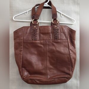 Banana Republic Brown Gold Leather Purse Satchel Pockets Lined Magnetic RN59023